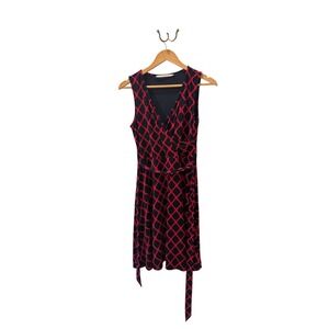 41Hawthorn Women S Sleeveless Wrap Dress Red Black Geometric Print Career Casual